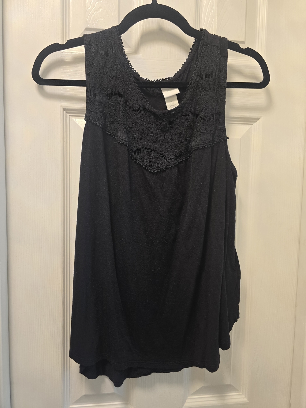 H&M Black Lace Yoke Tank Top - Sleeveless